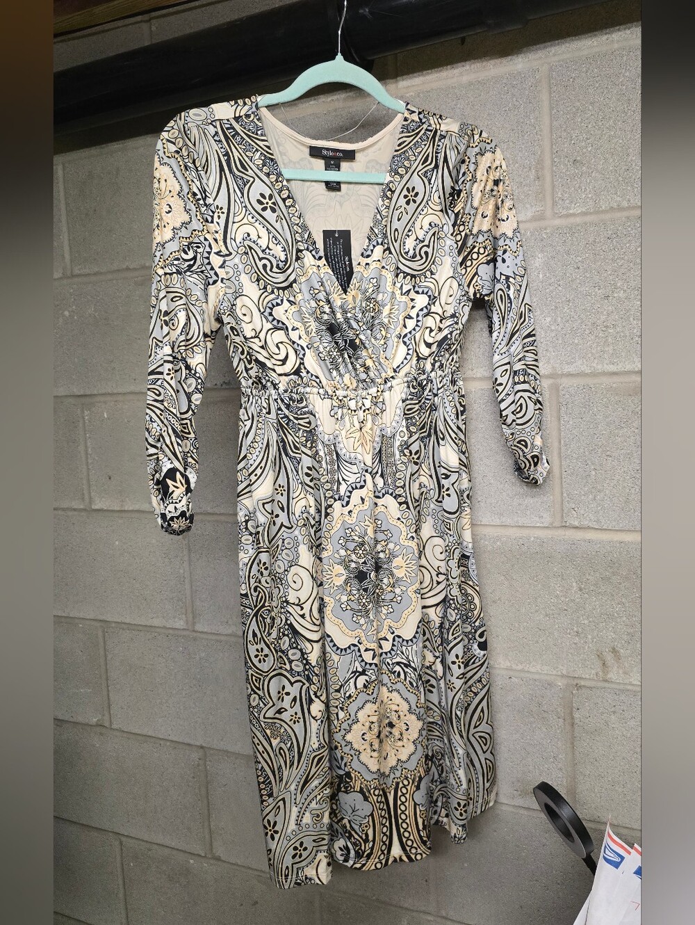 Nwt Style & Co. Cream, Black and Gray Paisley Wrap Midi Dress